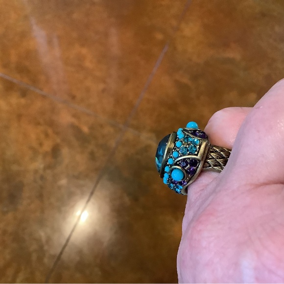 Heidi Daus Art DecobTurquoise Teal Oval Crystal Statement Ring. NWOT Sz. 7.5 - Picture 5 of 8